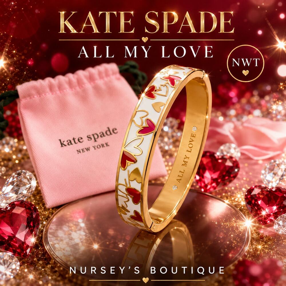 Kate Spade All My Love Heart Enamel Hinged Bangle Bracelet NWT Rare Gold